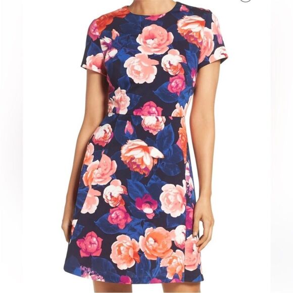 Eliza J NWT Floral Print Mini Dress Blue Multi Size 8 - Picture 4 of 10